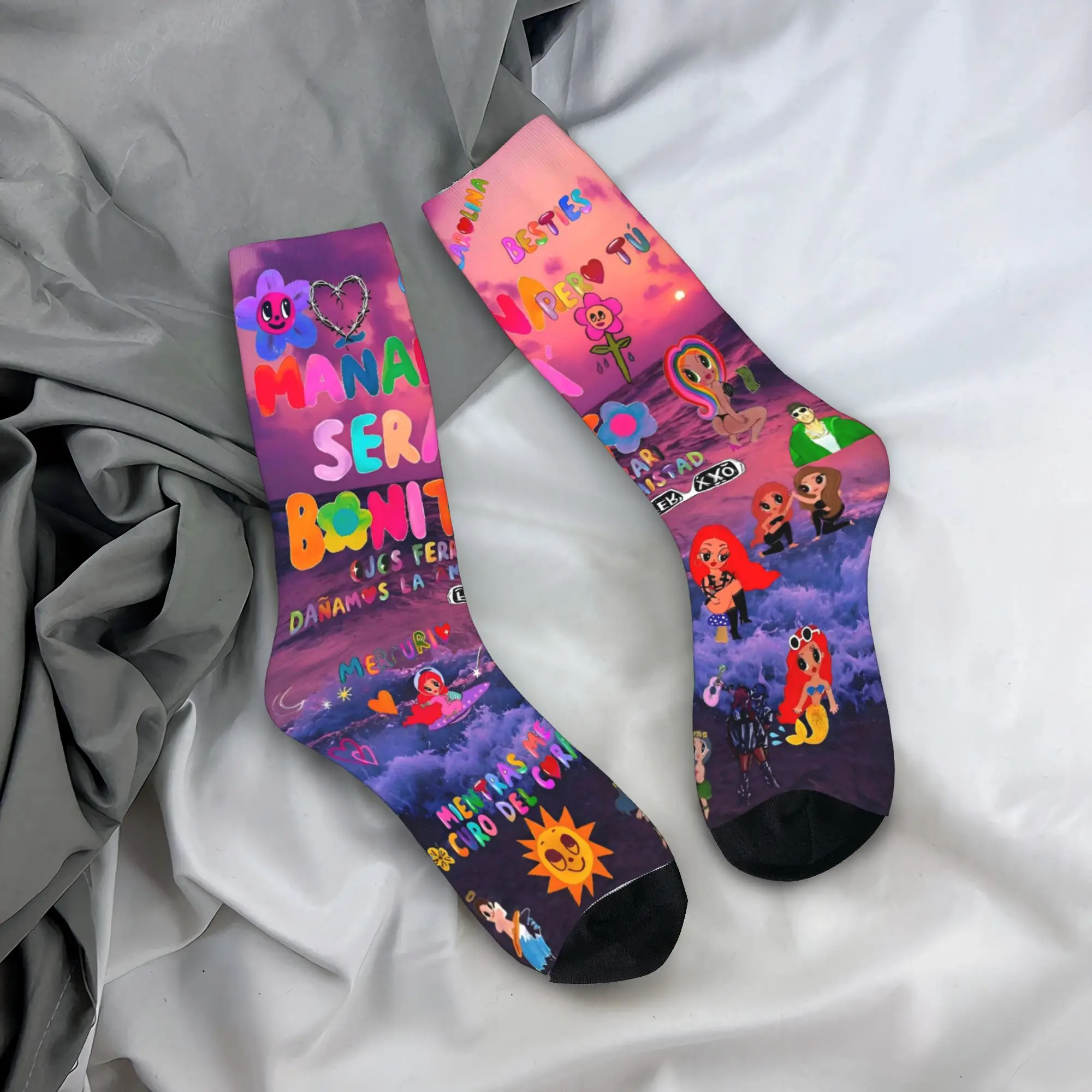 

Manana Sera Bonito Karol G Stockings Retro Socks Men's Medium Soft Socks Autumn Climbing Graphic Non Slip