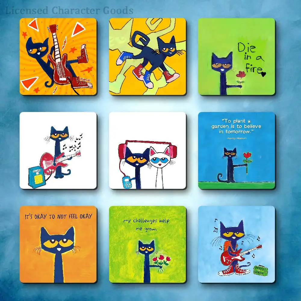 P-Pete The Cat Refrigerator Magnets Square Tiles with Magnetic Sheets Printed for Decoration Collect 55mm