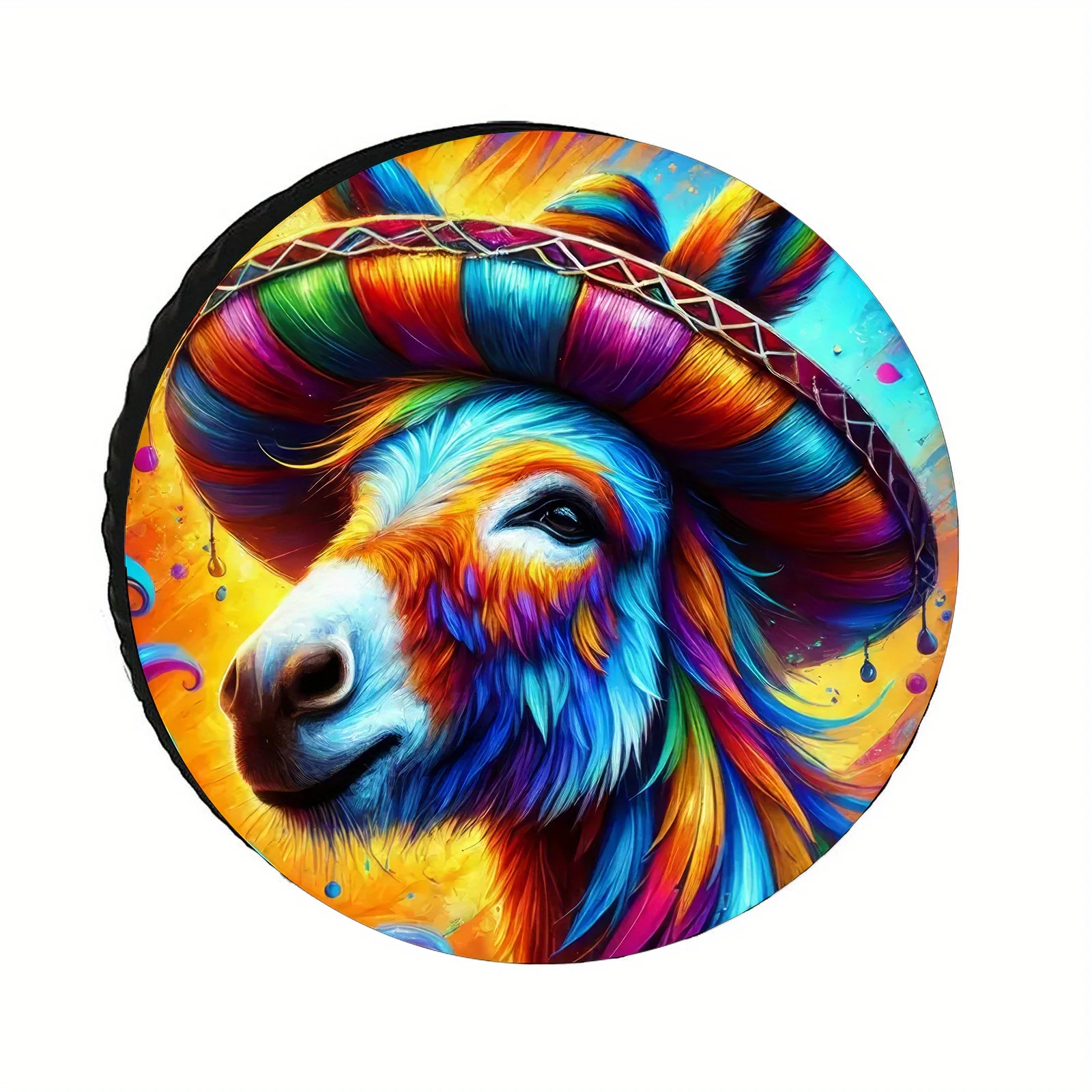 1pc Vibrant Donkey Design Polyester Spare Tire Cover - UV & Dust Protection, Colorful Rainbow Pattern, Fits Trailers, Cars, Truc