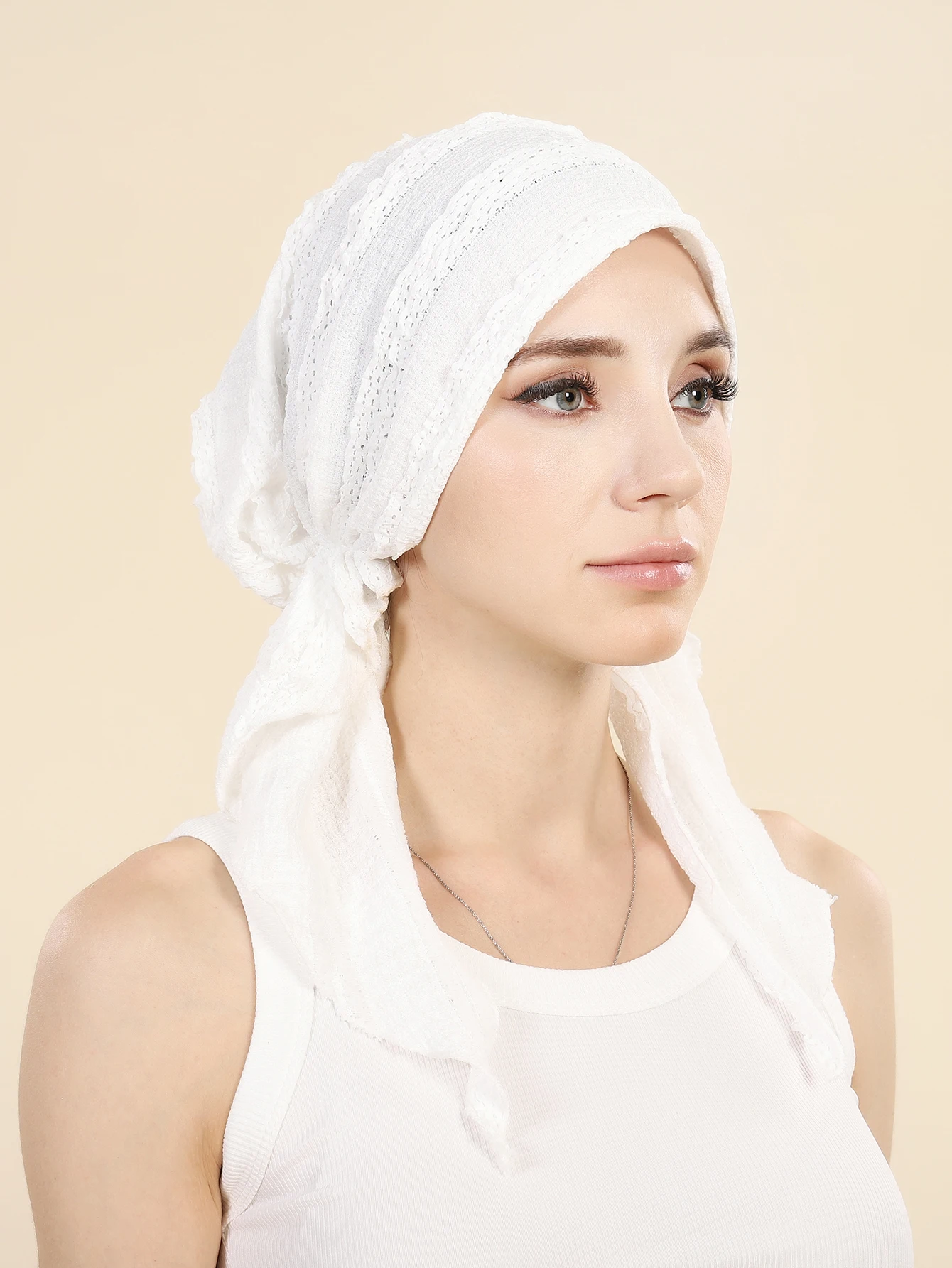 Ramadan Solid Color Turban Hijab Hats Long Tail Head Wraps Soft Elastic Muslim Hats Breathable Chemo Cap For Women Girls