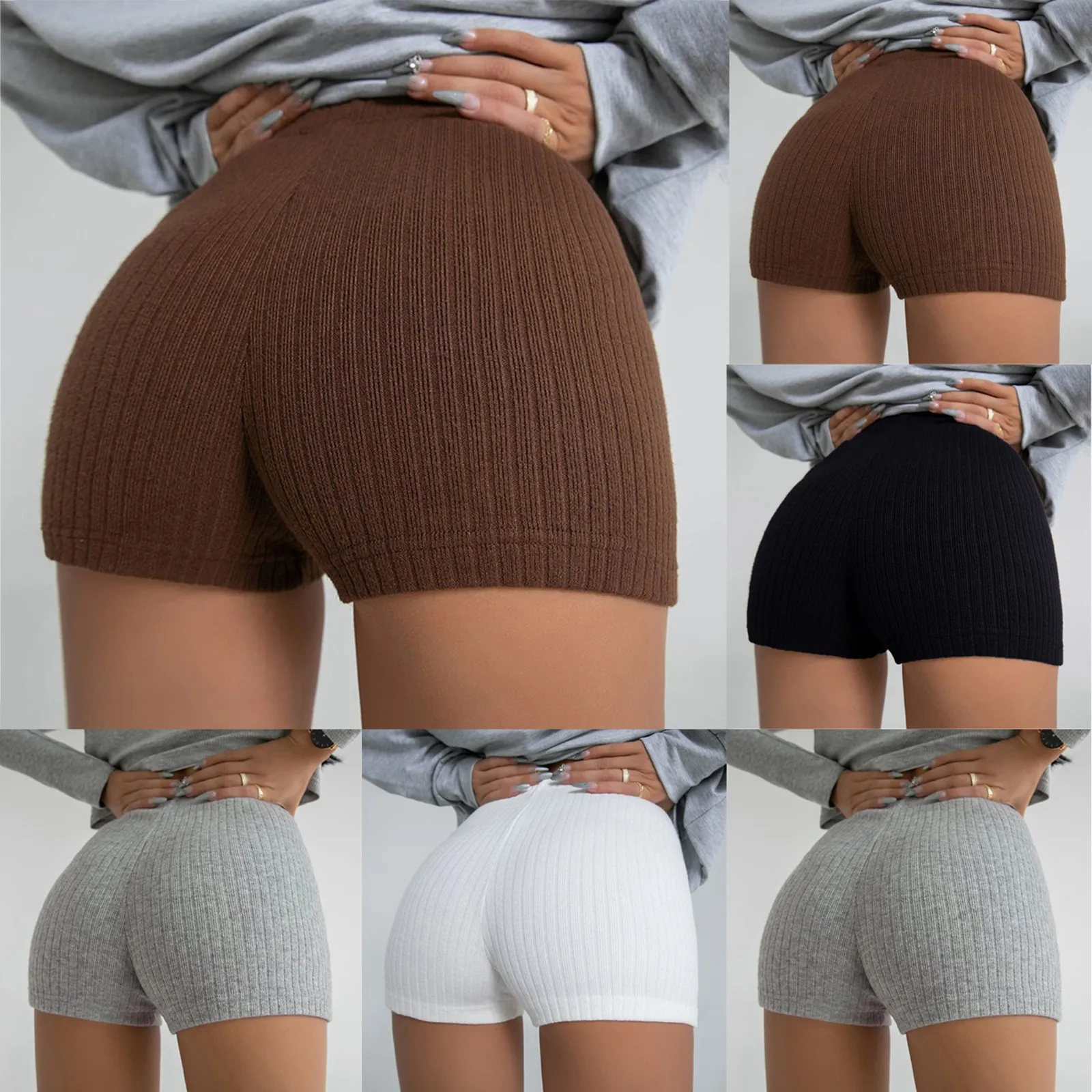 Women'S Slim Fit Solid Color Shorts High Waist Sheath Stretch And Hip Lifting Tight Knitting Hot Trousers Sexy Sports Pants