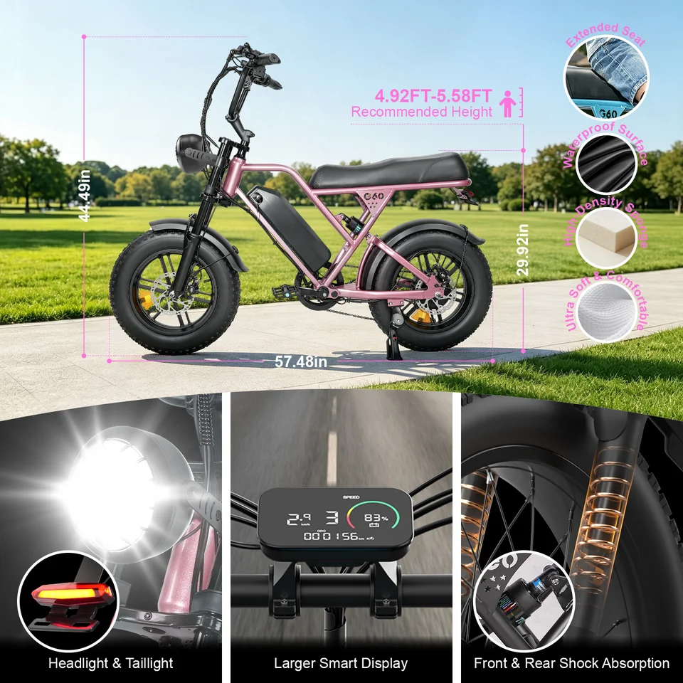 OBX 500W Electric Bike for Adults 16 Inch Fat Tire Ebike 36V 13Ah Battery 20MPH Speed 35 Miles Range All Terrain Mountain E-Bicycle image 8