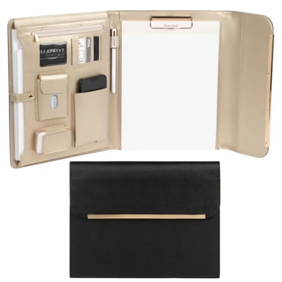 

Vegan Leather Portfolio Binder for Women Professional Padfolio with Magnetic Closure and Gold Trim Business Organizer Case for