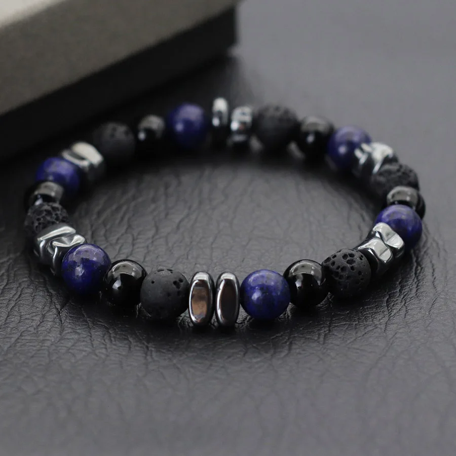 Men Bracelet Beaded Grade A Irregular Natural Hematite Stone Healing Braclet Meditation Prayer Chakra Braslet Armband Herren