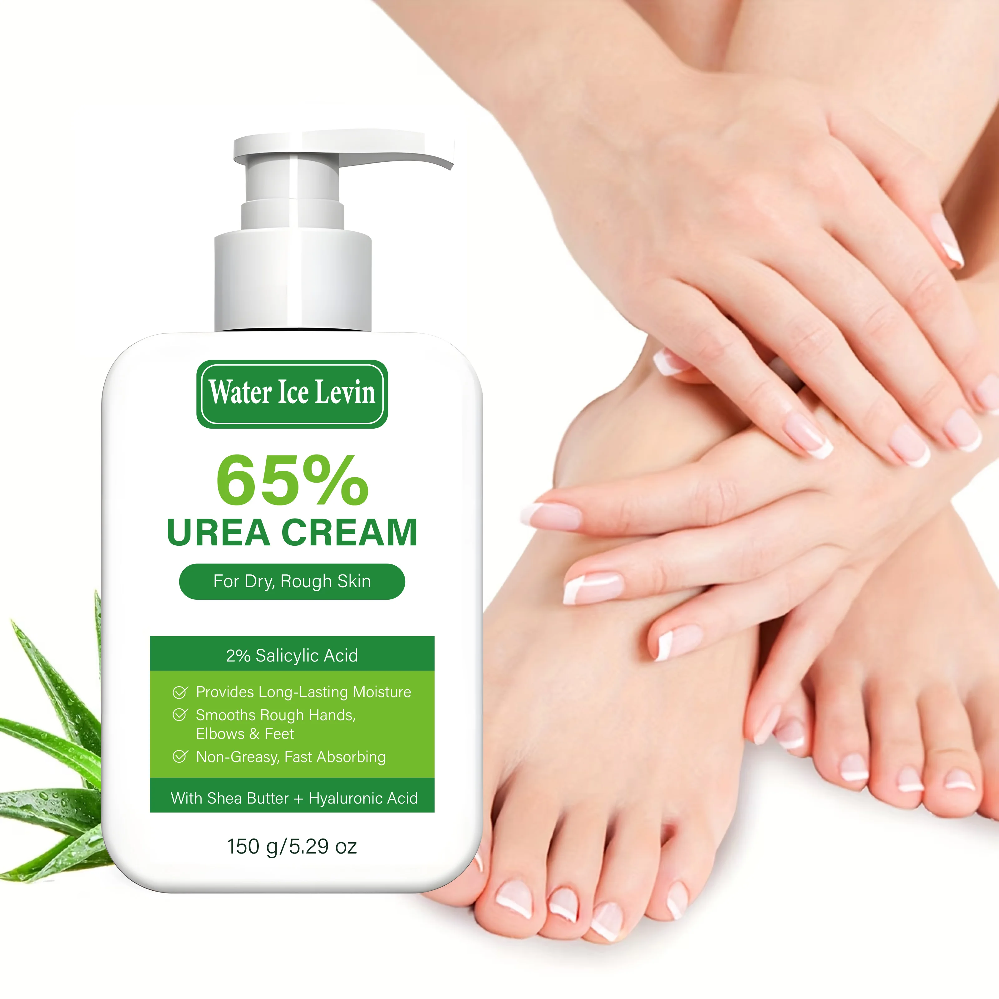Water Ice Levin Daily Hydrating Urea Skin Cream Light Non-Sticky Texture Lock Moisture Soften All Over Dry Rough Body Skin 150g