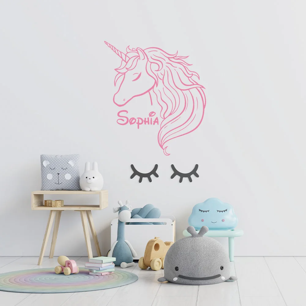 1pc Creative Personalize Custom Name Unicorn Vinyl Kitchen Wall Stickers Wallpaper Decor Living Room Bedroom Removable Decoratio