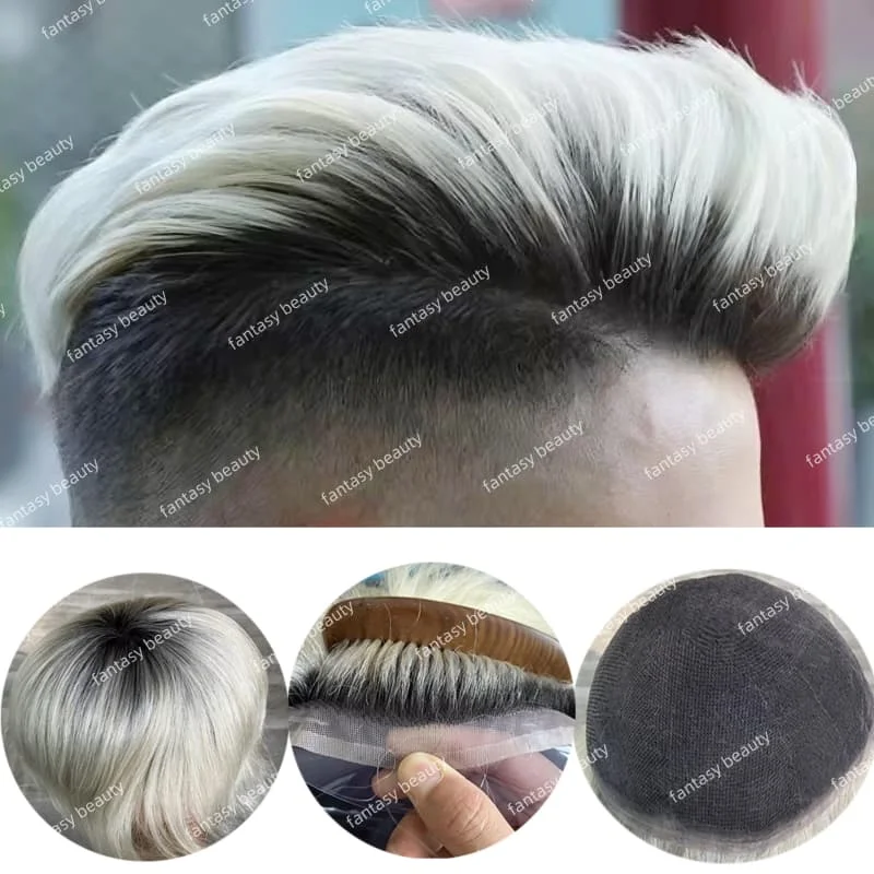 

Undetectable 100% Europe Men Human Prosthesis Hair 1b/T60 breathable full lace Men's Toupee 4T/613 Microskin full pu male wig