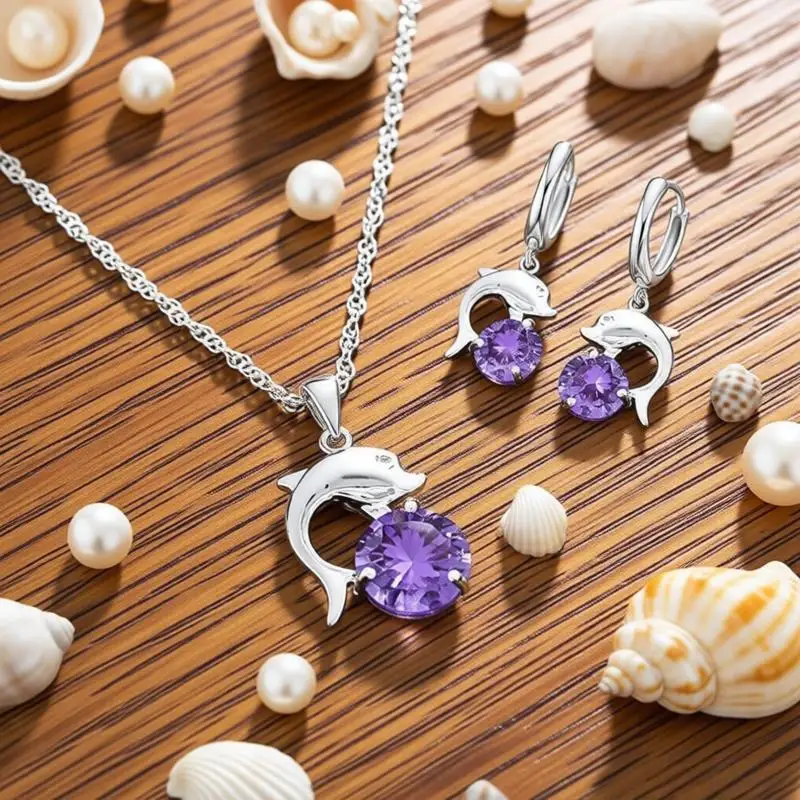 Cute Dolphin Modelling Necklace & Earrings Set for Women