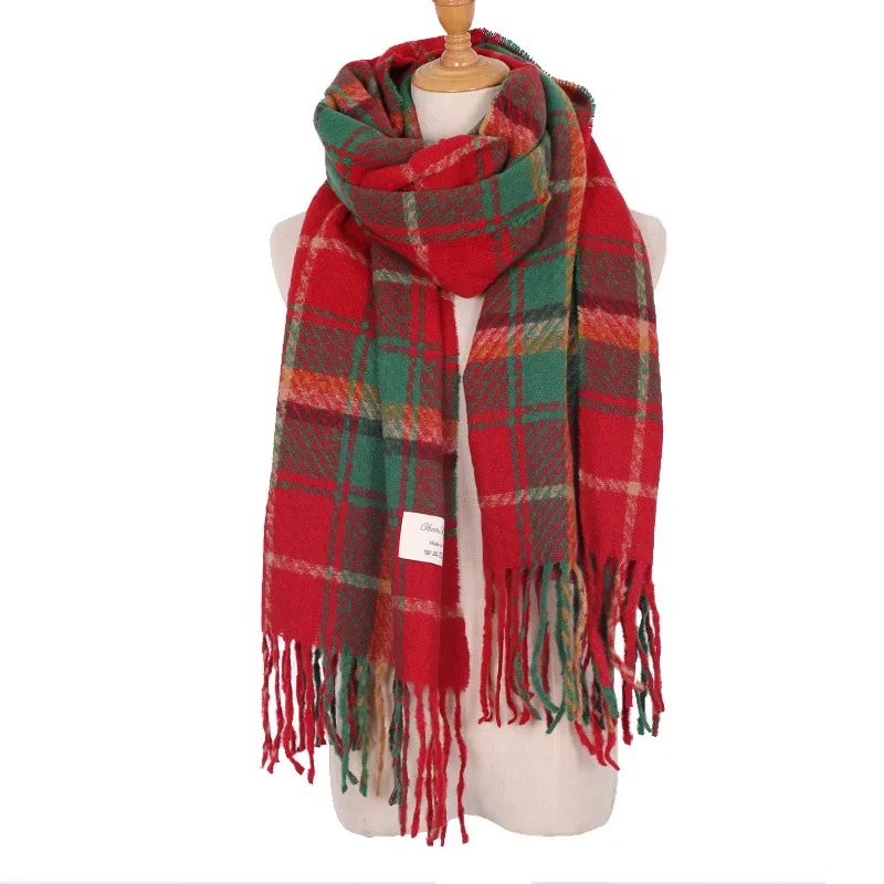 Classic Red Plaid Scarf in Winter Shawl Cashmere Imitation Christmas Red Gift Scarf Women Luxury Brand Desigual Thickened Warm