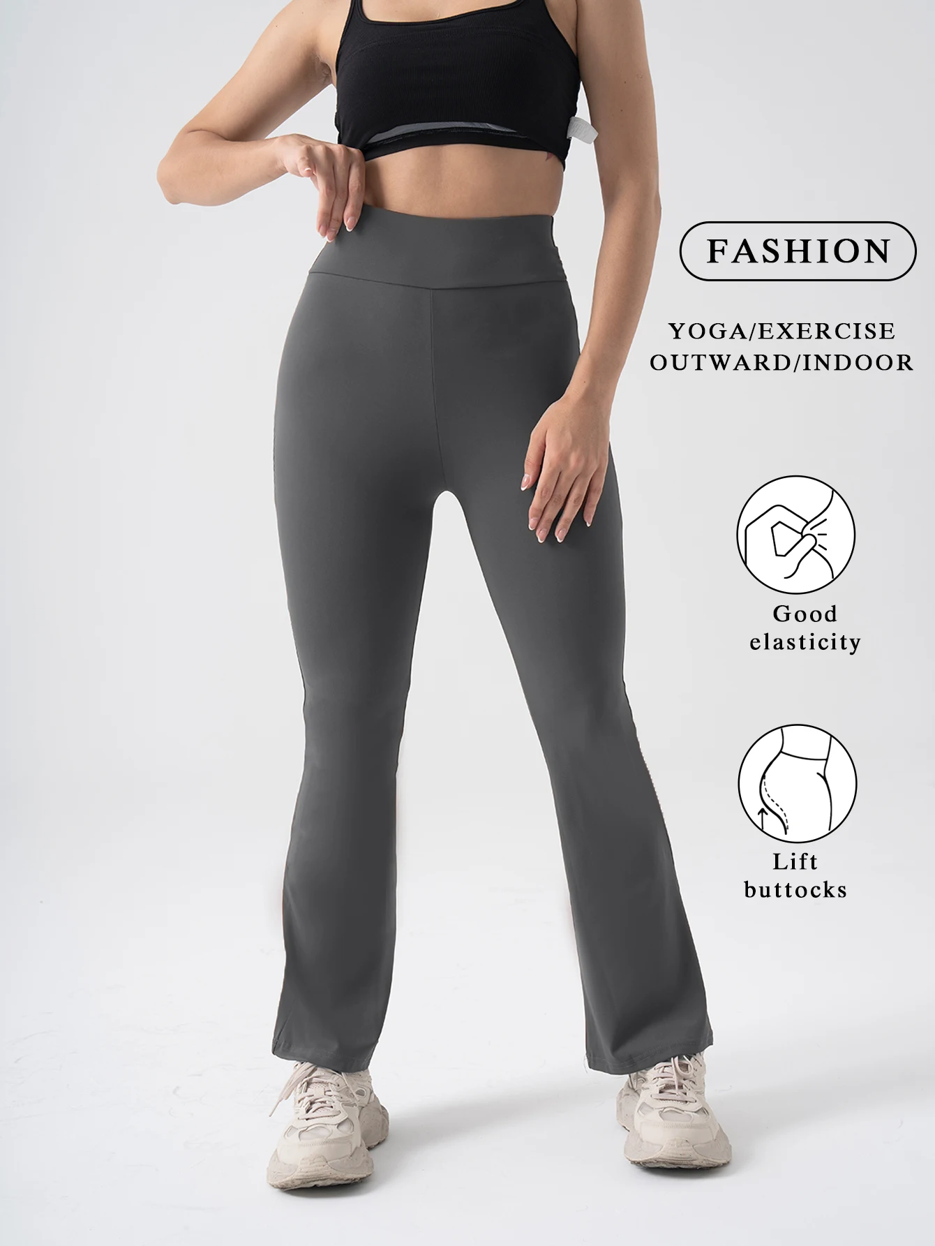 

Серые расклешенные леггинсы с высокой талией для йоги, универсальные женские брюки с эффектом подтяжки ягодиц, высокоэластичные, для спортзала, йоги, повседневной носки