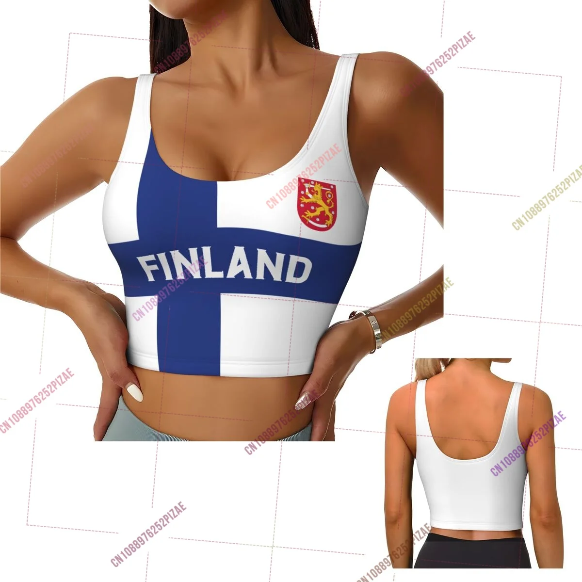2026 Finland Flag Women Sports Bra Crop Top Sports Vest Tank Top for Girl Lady Yoga Gym Running Fitness