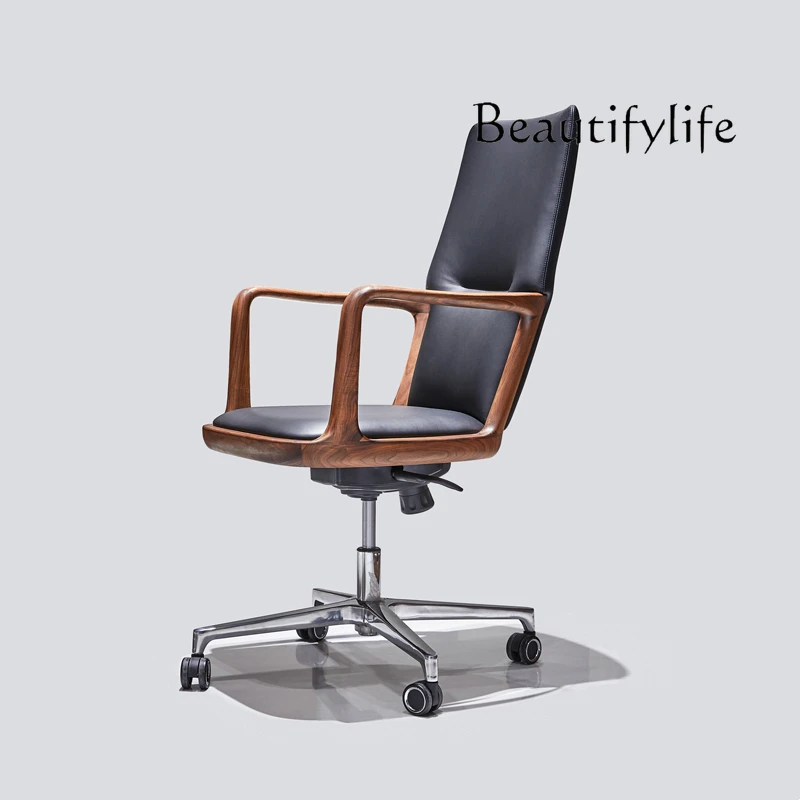 

Black walnut solid wood computer chair home office chair Italian light luxury e-sports boss chair