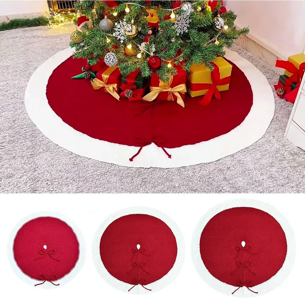 

Вязаная юбка для рождественской елки, принадлежности для рождественских украшений, красный, белый цвет, вязаная юбка для рождественской елки, 62 см, многоразовая