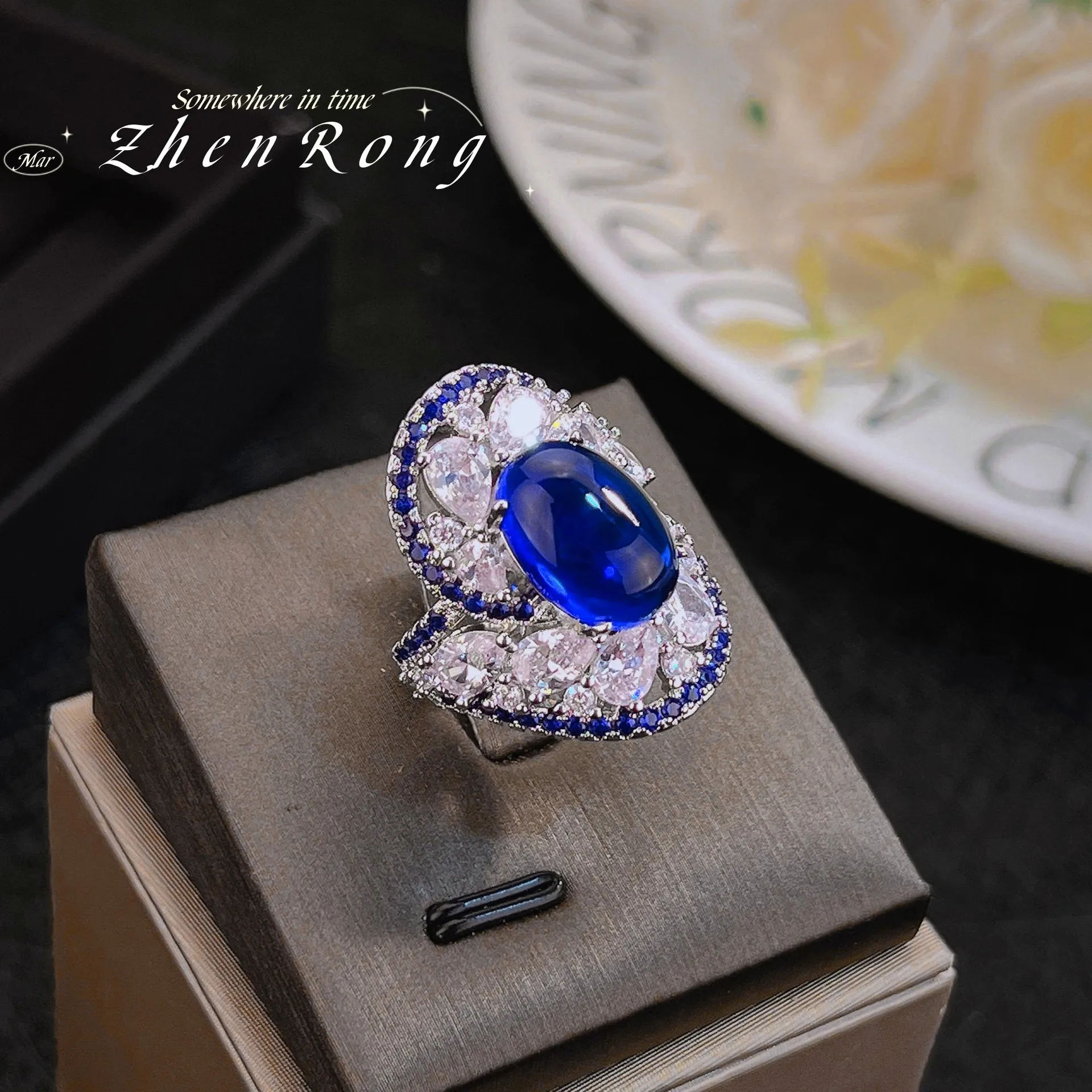 Luxury Vortex Design Sri Lanka Blue Spinel Rings For Women Wedding Engagement Ring Jewelry Valentine\'s Day Birthday Gifts