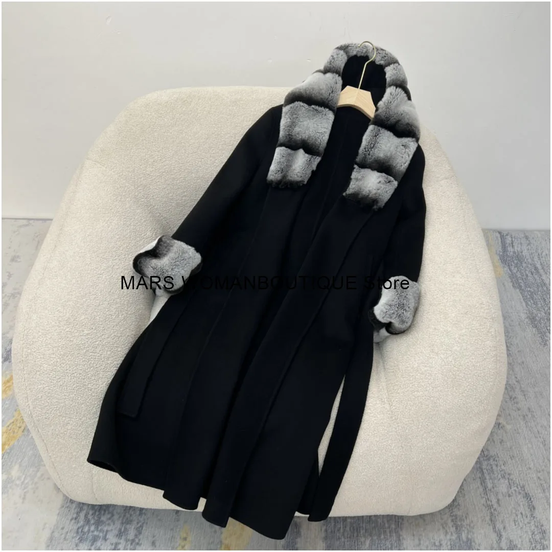 Fur Collar Woolen Coat For Women 2024 Autumn New Slim Fit Double-Faced Cashmere Coat Light Luxury Style