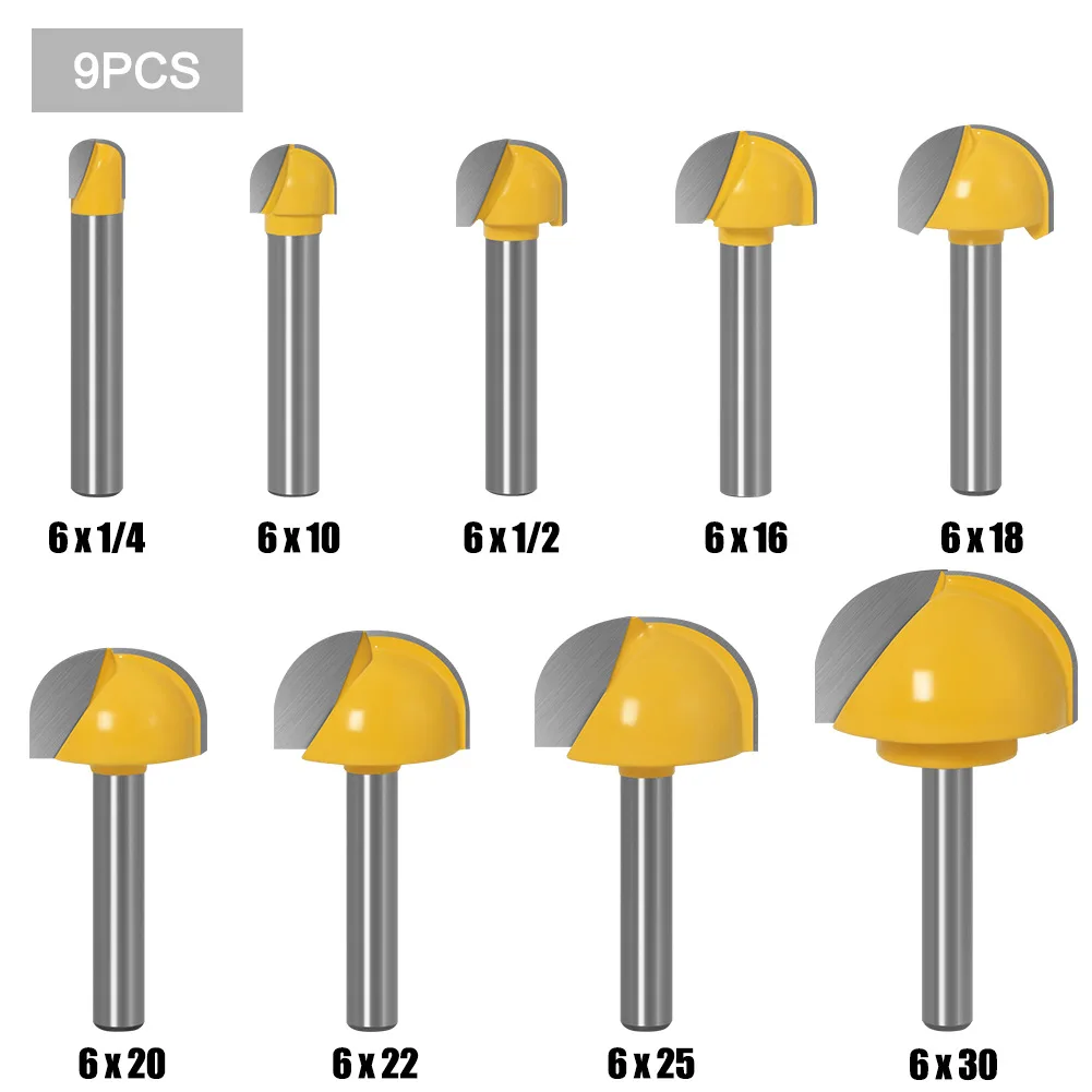 6mm Shank Solid Carbide Round Nose Bits Wood Router Cutters 6/8/12/16/18/20/22mm Carpentry Woodworking Tools