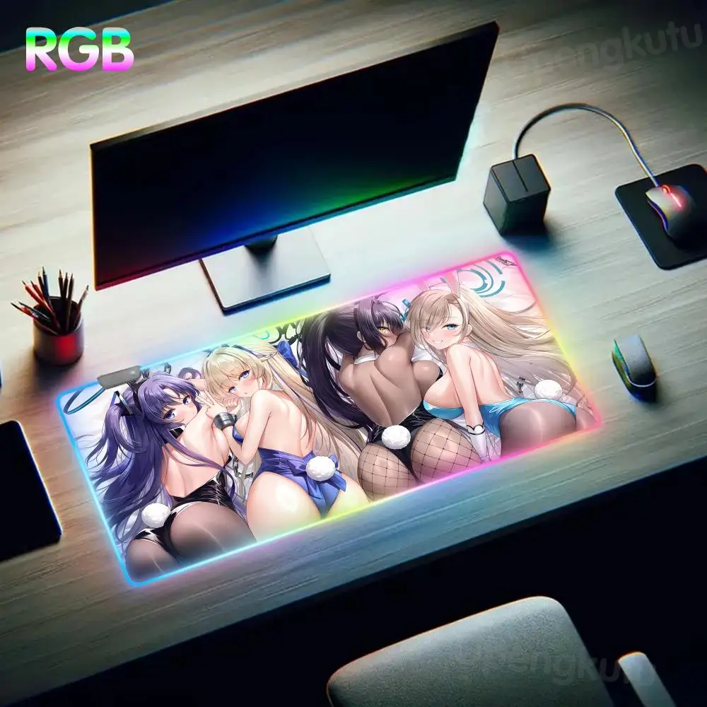 B_blue A_archive Asuna الإبداعية ماوس الوسادة ماوس الوسادة RGB ماوس الوسادة LED مكاتب الملحقات ألعاب كبيرة الرياضة الإلكترونية مضيئة حصيرة مكتبية