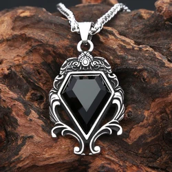 New Vintage 316L Stainless Steel Black Stone Pendant Necklace For Men Fashion Middle East Pattern Necklaces Party Jewelry Gifts