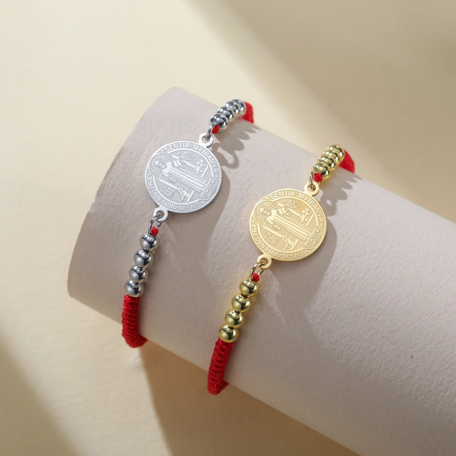 Edelstahl doppelseitige Saint Benedict Exorzismus Kreuz Charm Armband Frauen Männer Einstellbare Rot Schwarz Seil Armbänder Schmuck – Detail 13