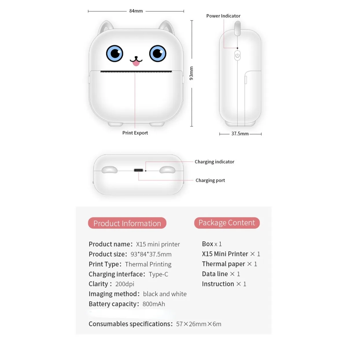 Thermische Mini Printer, Bluetooth Printer Voor Telefoon, Draagbare Inktloze Sticker Maker, Draadloze Label Printer, Voor Notities & Foto