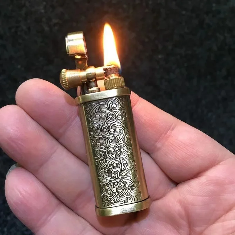 Tang Grass Vintage Flint Kerosene Lighters Flame Retro Metal Grinding Wheel Petrol Cigarette Cool Lighters Creative Gadgets