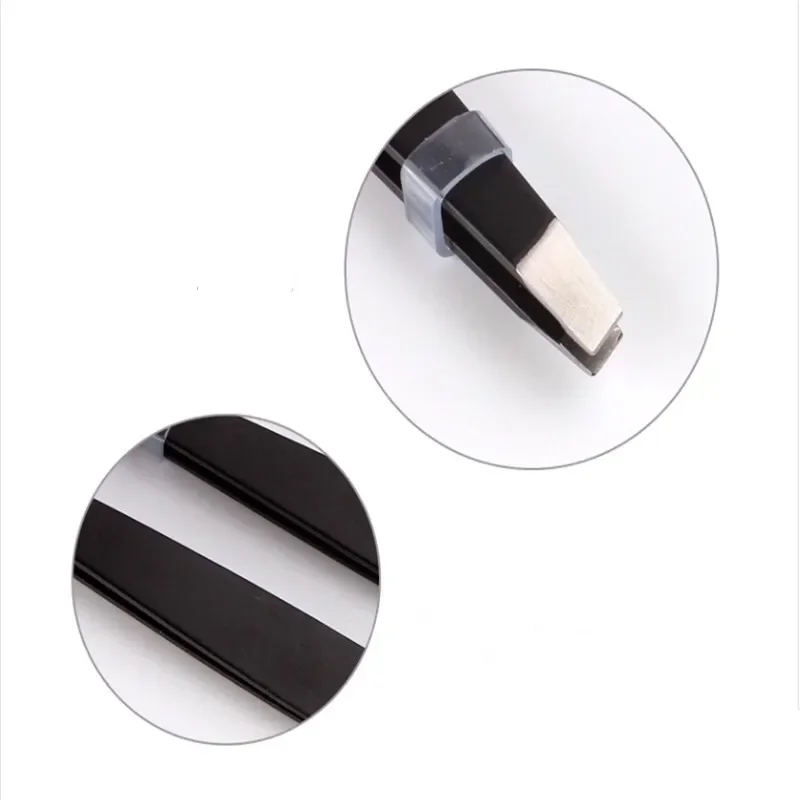 Black Eyebrow Tweezers Stainless Makeup Hair Slant Tip Steel Removal Tool Kit Eyelashes Extension  Double Eyelid  Application