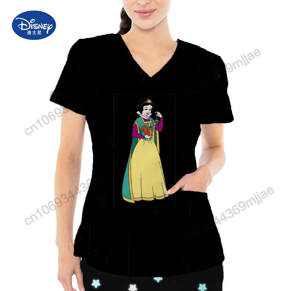 Disney Pocket V-Neck Japanese Y2k Style Women's Tee Shirt Tshirt Aesthetic Women's Blouses Graphic T Shirts Womens Clothing Yk2