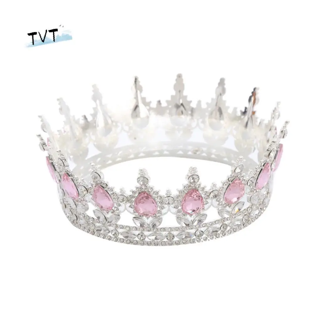 

Rhinestone Baroque Pageant Crowns Luxury Crystal Round Queen Princess Tiara Cake Decorations Hair Jewelry Crystal Cake Topper
