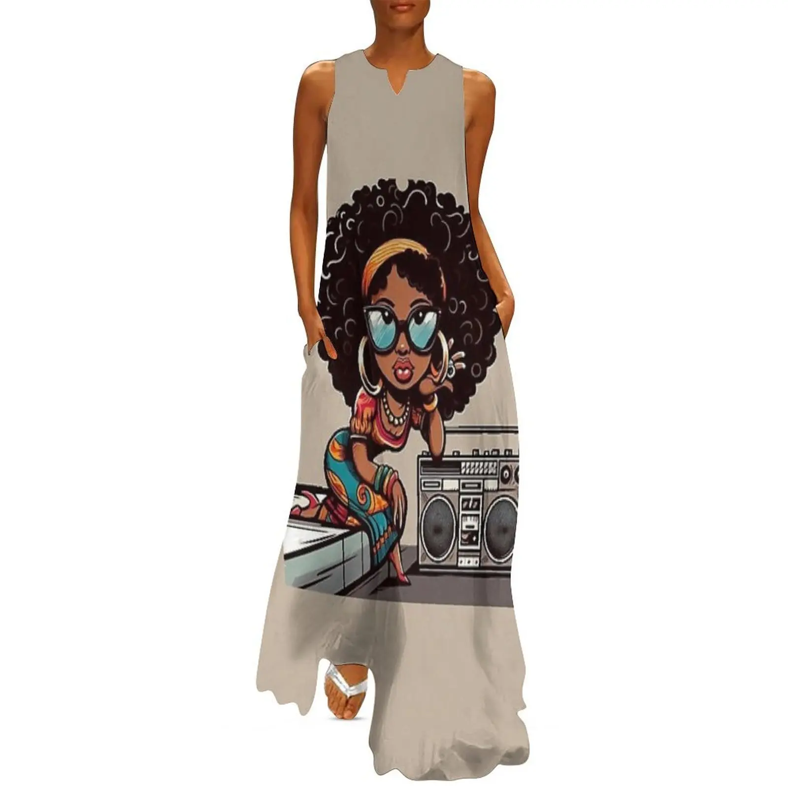 

Funky Retro Queen with Boombox - Soul Sista Long Dress elegant women's dresses sale women's evening dress 2025