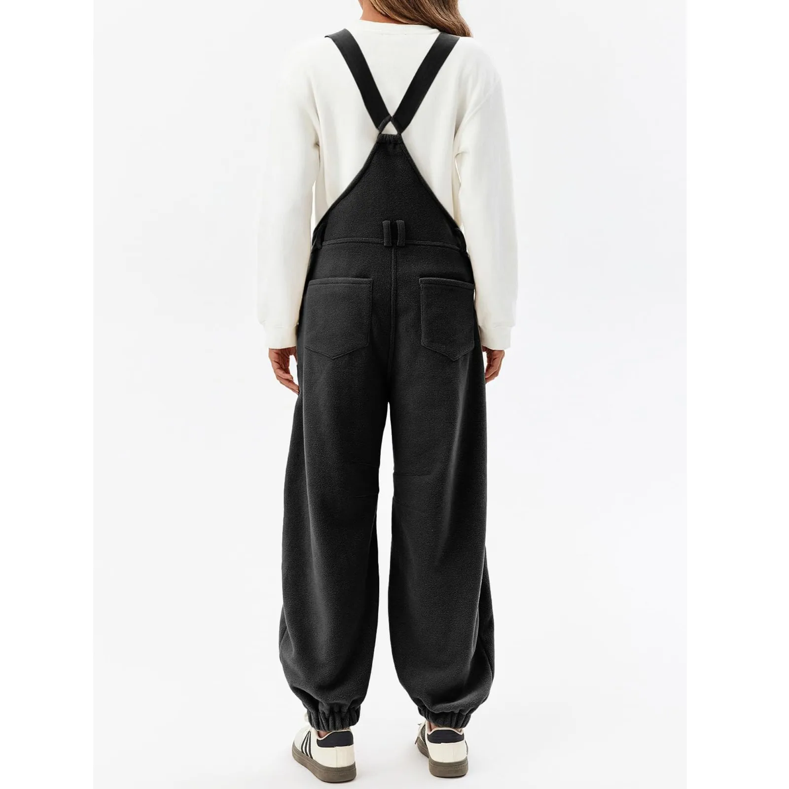 جمبسوت نسائي من الصوف سميك دافئ للخريف والشتاء فضفاض بأشرطة قابلة للتعديل جمبسوت غير رسمي مع جيوب Enterizos Para Mujer