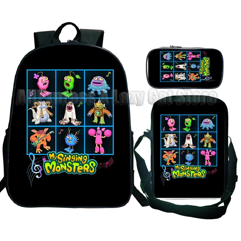 3pcs My Singing Monsters Backpack for Boys Girls Kids Horror Game Waterproof School College Cartoon Bag Print Bookbags