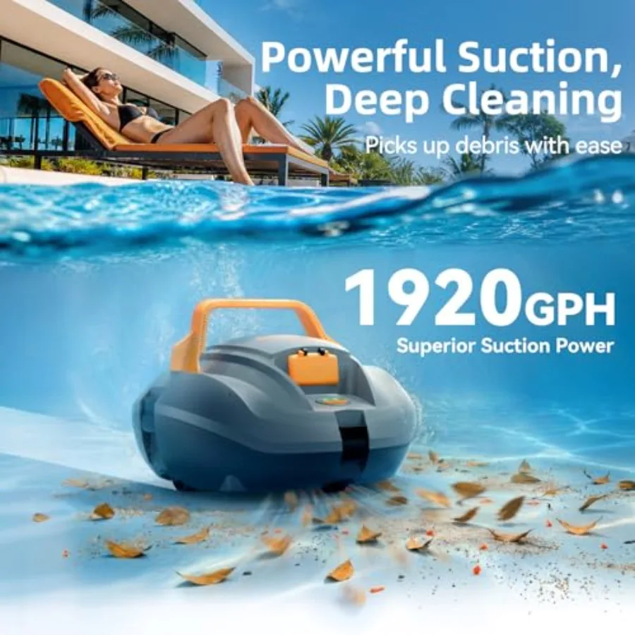 Above Ground Pool vacuum, ABS plastic, light grey, 120-min runtime with dual-motor power and adjustable cleaning path for flat