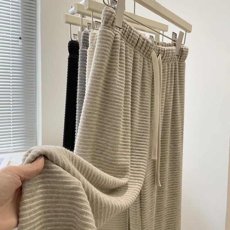 

Spring High Waist Wide Leg Pants Women's Drapey Horizontal Stripes Slimming Straight Long Trousers Comfortable Korean Style