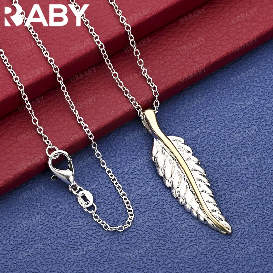 

URBABY 40-75cm 925 Sterling Silver Leaf Pendant Necklace Charm Trend Birthday Gifts Fashion Party