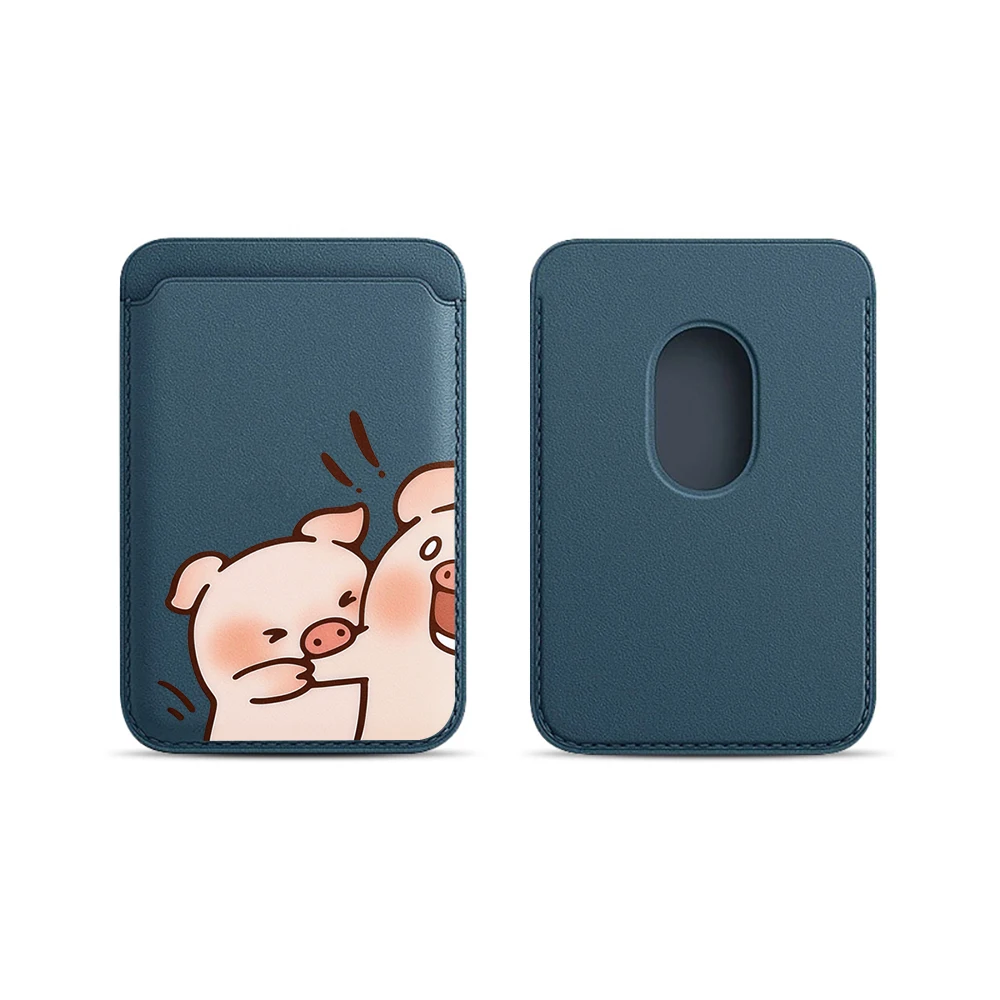 Leder-Kartenhalter mit Cartoon-Schweinchen-Motiv für Paare, Handy-Kartenhalter für Magnetische Hüllen, Geeignet für alle iPhone Magsafe Karten-Handy-Rückseiten-Taschen – Detail 7