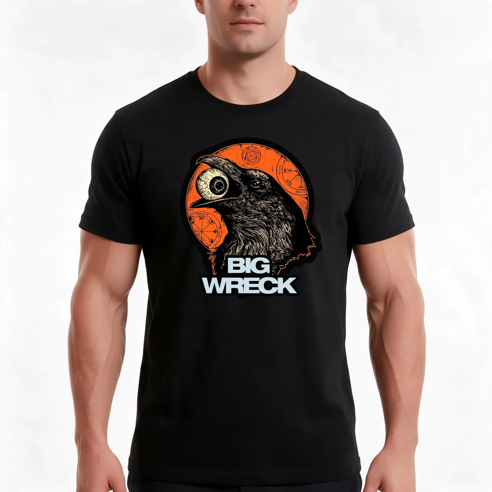Big Wreck bird head eat eye T-Shirt, Summer Casual Cotton Tee, Oversized Streetwear Tops, Vintage Graphic Print, 100% Cotton