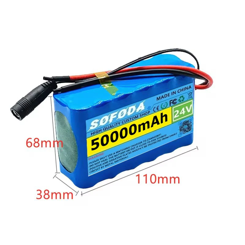 25.2V 24V 6S2P 50000mAh 18650 Lithium Battery Pack 24V with BMS for Electric Bicycle Moped Optional plug + 2A charger