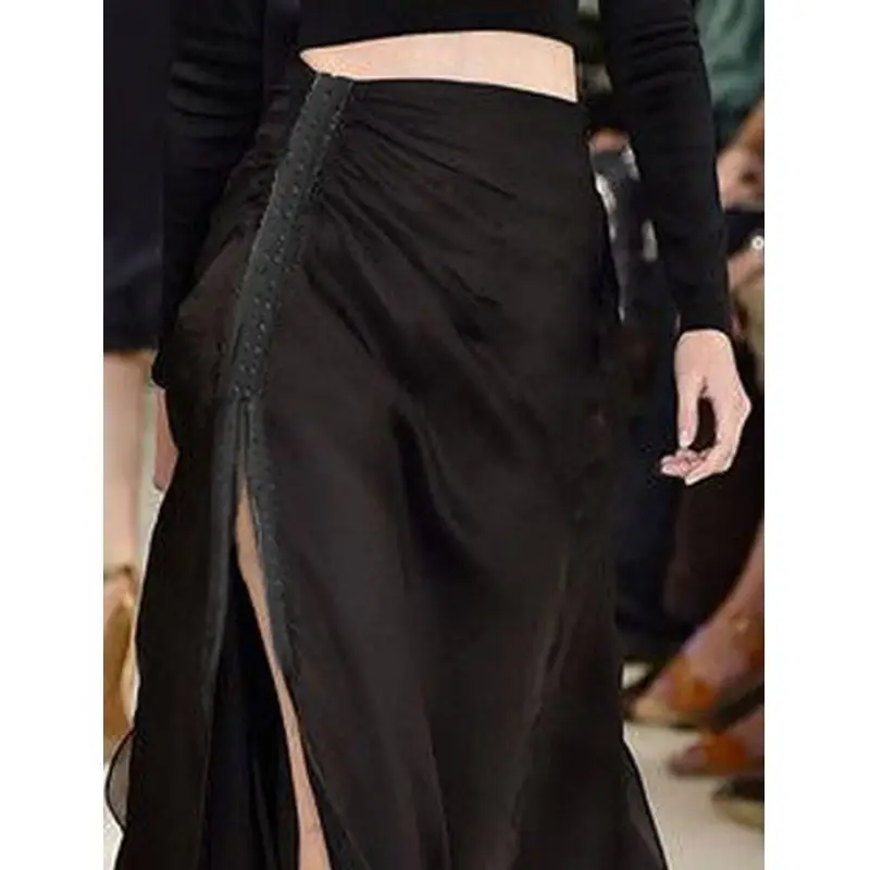 Faldas Largas A Line Long Black Split Skirt Jupe Tulle Y2k Spring Summer Chiffon Vintage Women Ropa Mujer New Streetwear