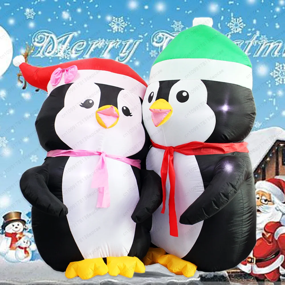 6FT Christmas Inflatable Christmas Fat Couple Penguin Lawn Outdoor Garden Glowing Air Model Decoration