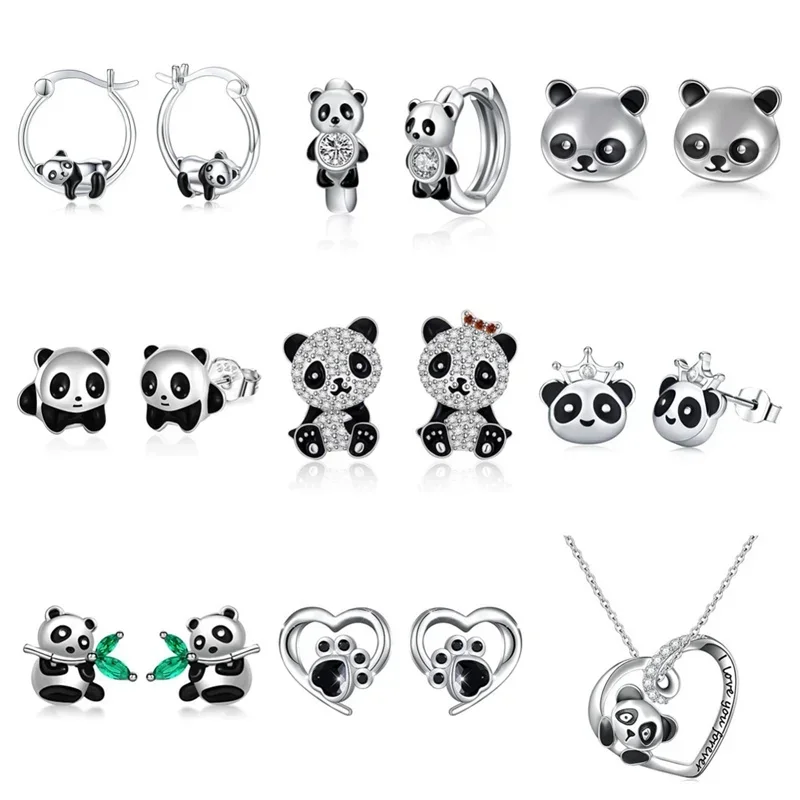 2024 New Black Panda Earrings for Women Cute Silver Fashion Versatile Advanced Ear Buckles Anti Allergy Foreign Jewelry Gift