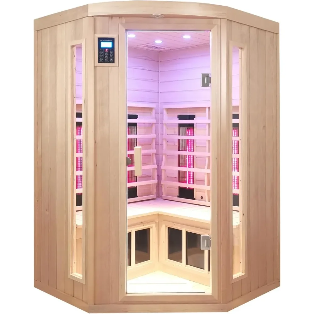 Ceramic Infrared Saunas for Home, Infrared Sauna, Low EMF Indoor Sauna, Hemlock Wooden Sauna Room with Bluetooth Speakers