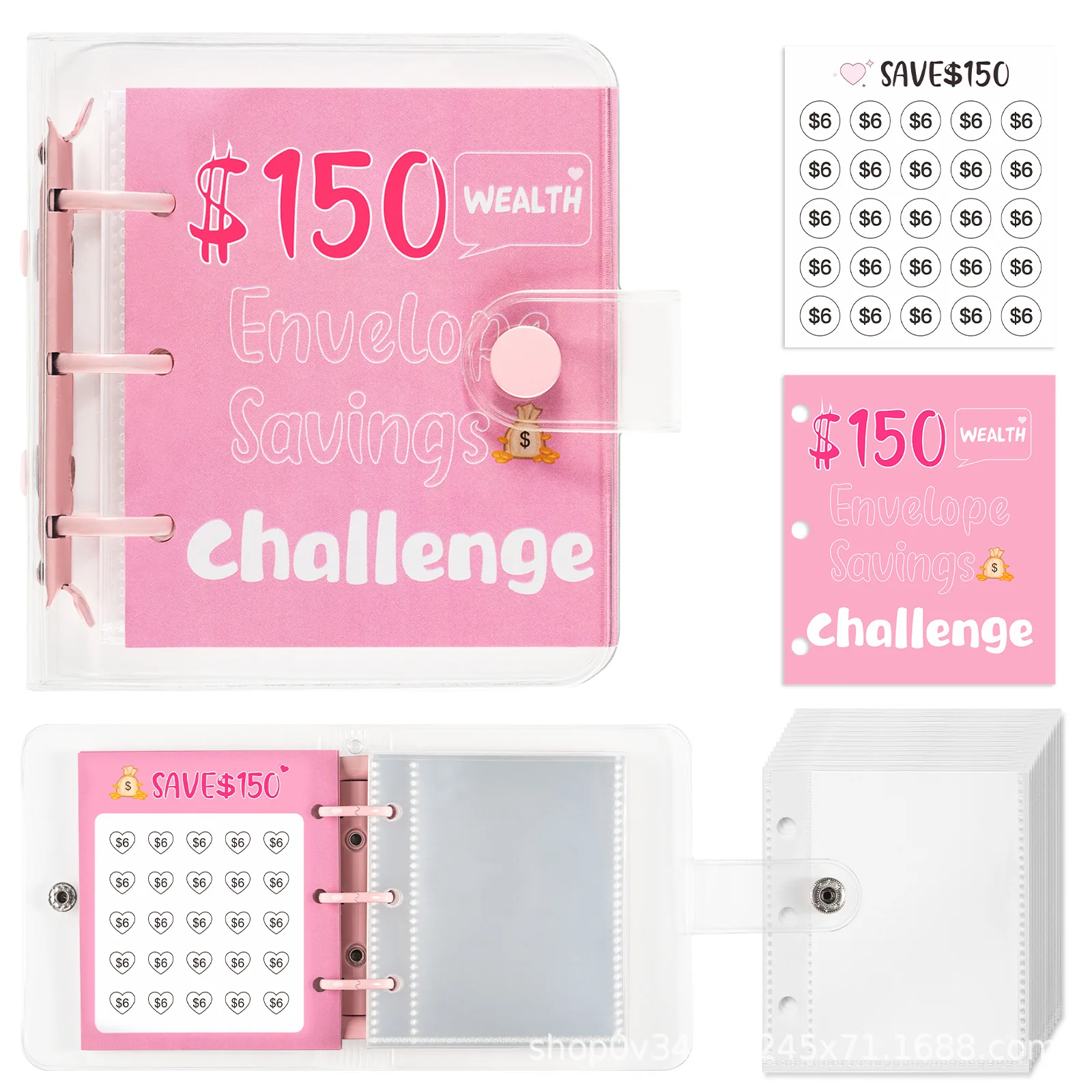 

Practical Mini Money Saving Binder $150/300/500/1000 PVC Mini Budget Binder Colorful Cash Envelopes Savings Challenges Book Kids