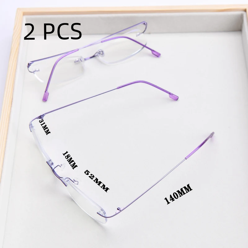 2PCS Anzug 2025 Neue Männer Frauen Randlose Lesebrille Anti Blau Licht Vergrößerung Brillen Lila Licht Presbyopie Brille – Detail 1