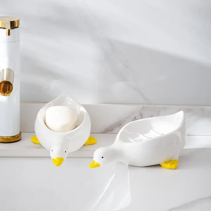 Duck Shape Soap Box Cartoon Soap Dish Drainable Storage Holder Soap Container Storage Dish Household Bathroom Accessories