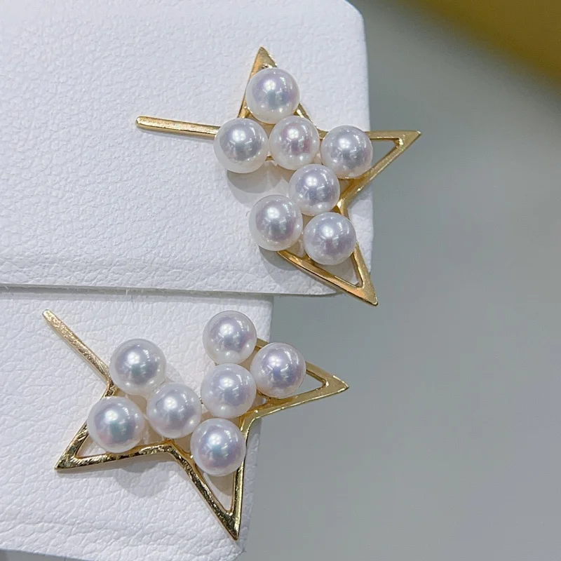 

SGARIT Gold Earring Jewelry 18k Gold Freshwater Star Triangle White Round Pearl Stud Hot Sale SE42
