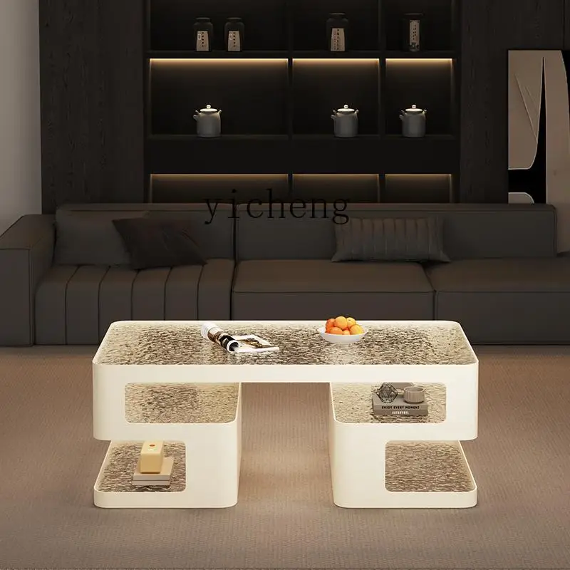 YFY rectangular coffee table household small apartment TV cabinet combination glass living room light luxury high sense