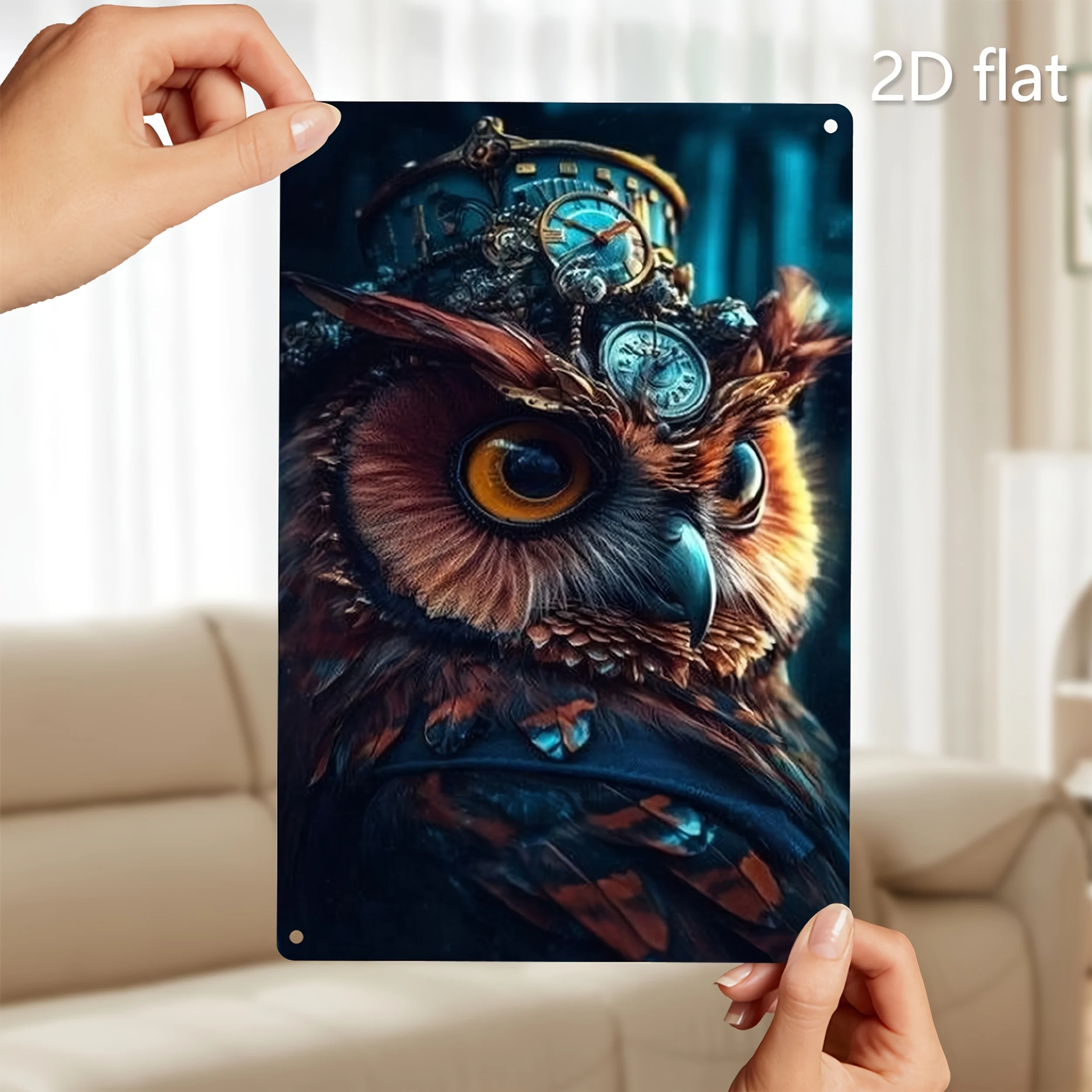 Steampunk Owl Metal Wall Art with Gear & Clock, Weatherproof Tin Iron, Pre-drilled for Hanging, Indoor Outdoor Decor for Bar Gar