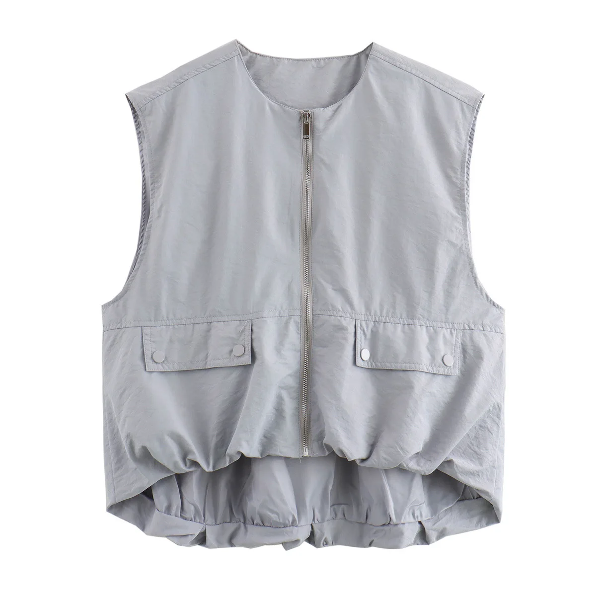 Women's Fashion Sleeveless Ruched Loose Waistcoat Zipper Pocket Vest Coats New Female Chic Pleat Spring Autumn Tops Streetwear
