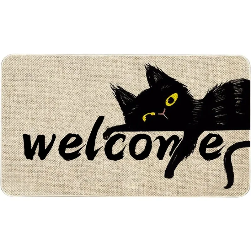 

Halloween Cat Front Door Mat Black Cat Doormat, Non Slip Rubber, Indoor/Outdoor Welcome Mat