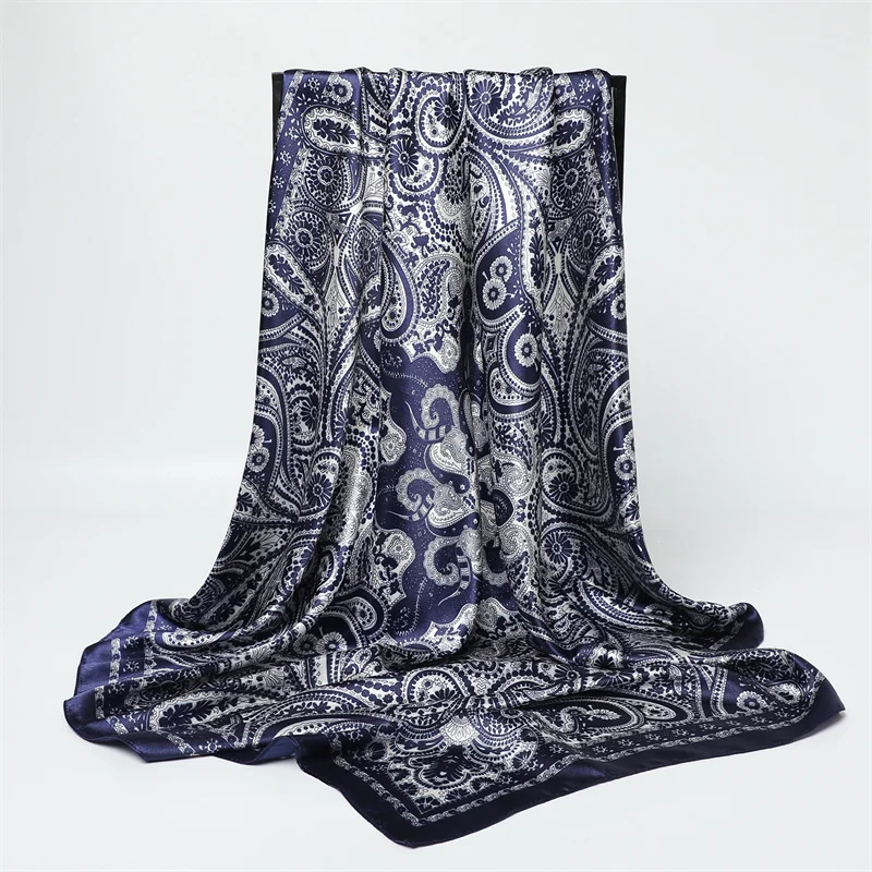 90CM Kerchief Silk Satin Four Seasons Square Beach Stoles Luxury Print Sunscreen Shawls Wraps Hijab Popular Bandana Accessores